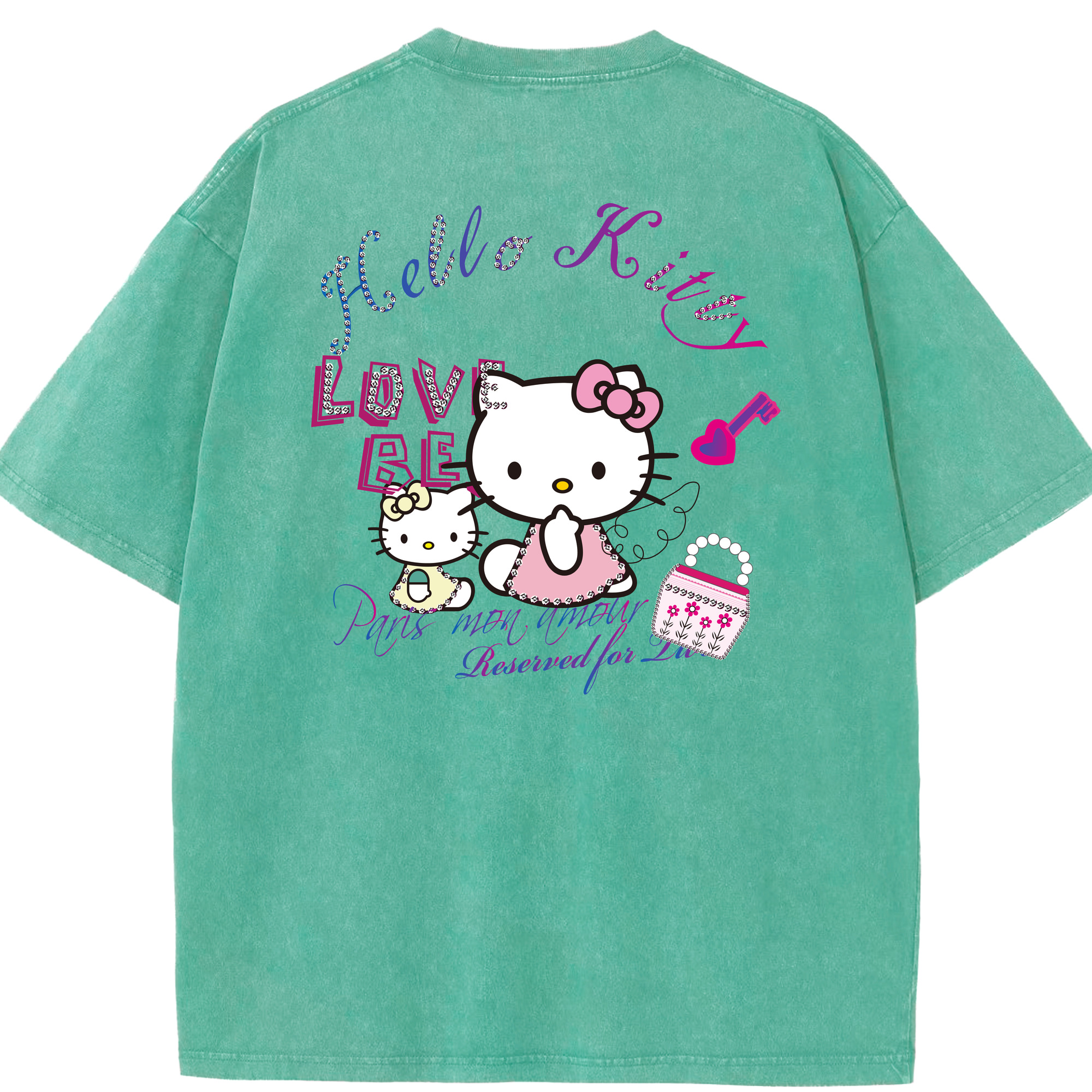 （画像用） Hello Kitty ハローキティ 綿100% ヴィンテージ風 半袖Tシャツ（背面プリント）